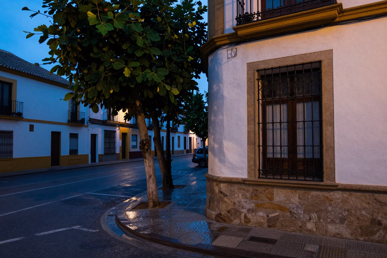 The Still Hours Before Dawn Light on Street Corner in Seville in in Seville, Spain