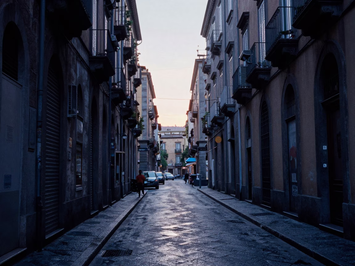 The Still Hours Before Dawn Light on Street Scene in Naples in in Naples, Italy