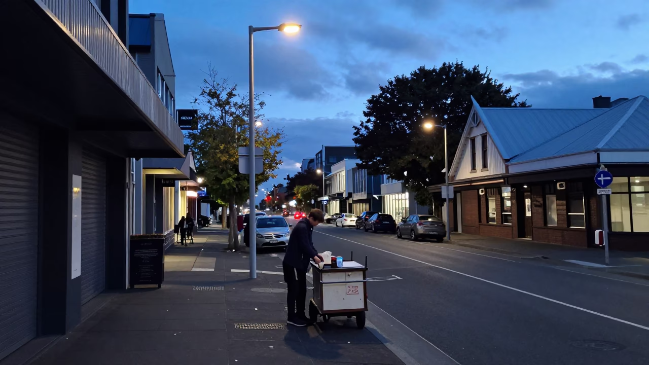 The Still Hours Before Dawn Light on Street Scene in Christchurch in in Christchurch, New Zealand