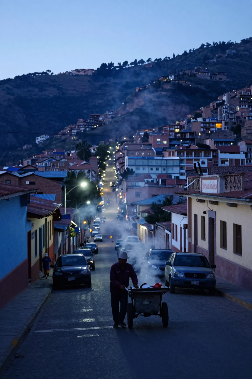 The Still Hours Before Dawn Light on Street Scene in La Paz in in La Paz, Bolivia