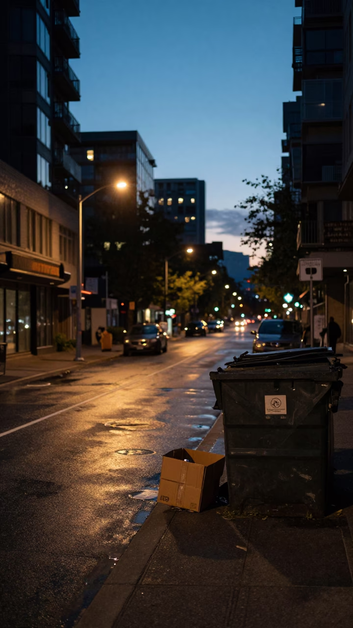 The Still Hours Before Dawn Light on Street Scene in Vancouver in in Vancouver, British Columbia, Canada