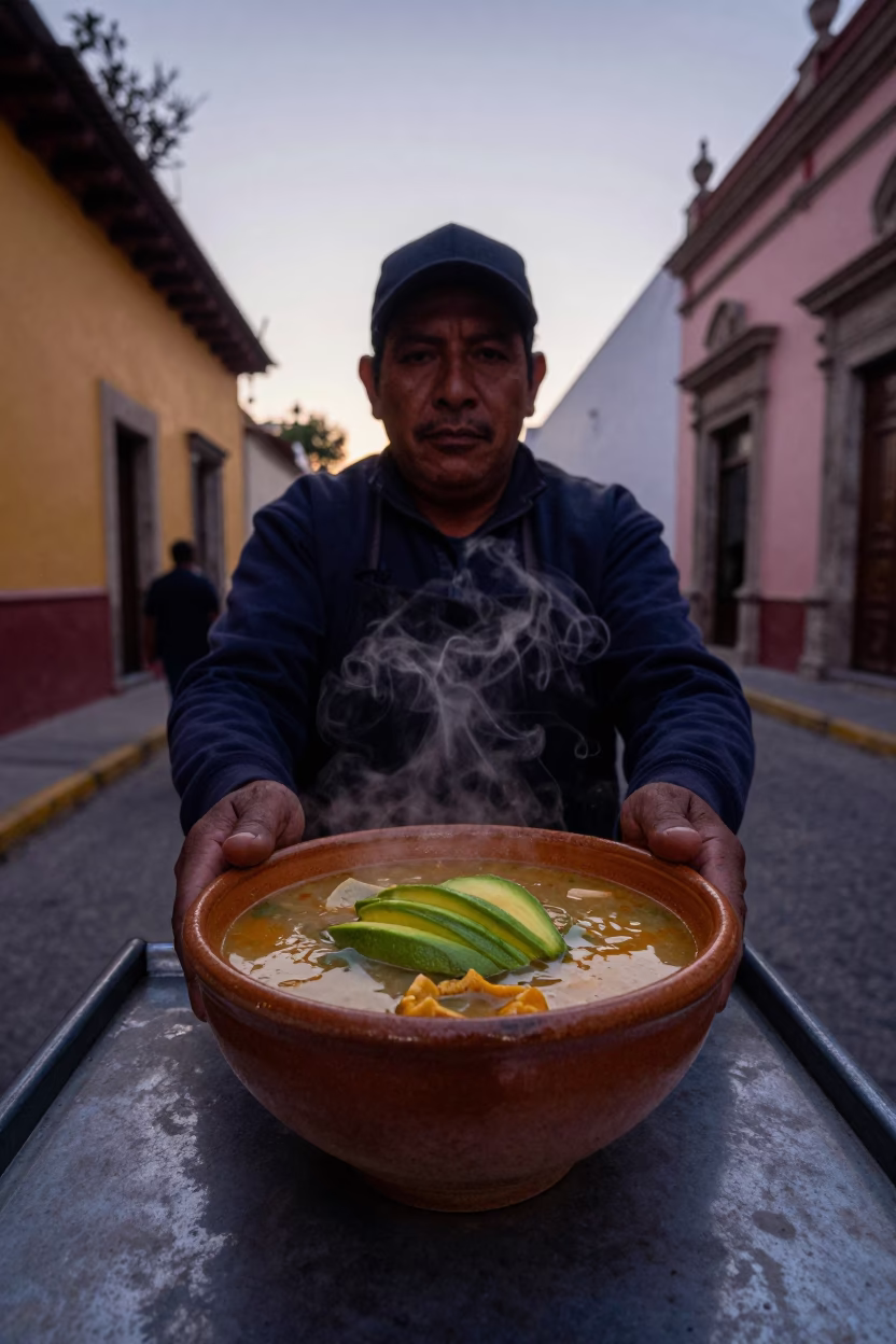 The Still Hours Before Dawn Light on Tortilla Soup in Guadalajara in in Guadalajara, Mexico