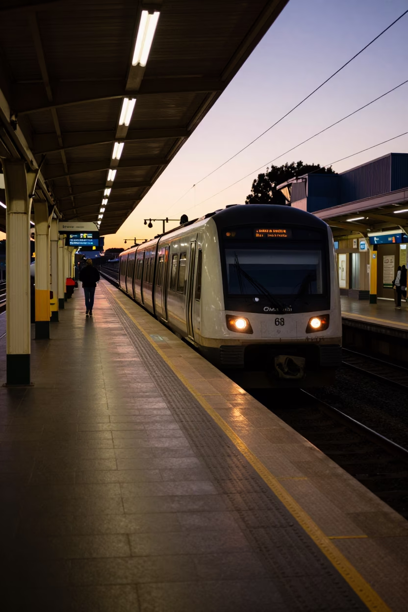The Still Hours Before Dawn Light on Train Arrival in Adelaide in in Adelaide, South Australia, Australia