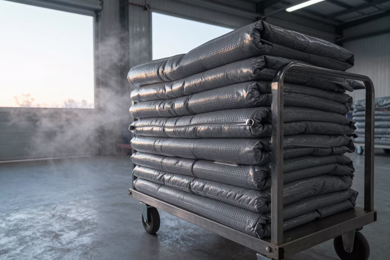 Thermal Blanket Cart at Dawn Near Bay Doors in inside a cross-dock lane near Bat Yam