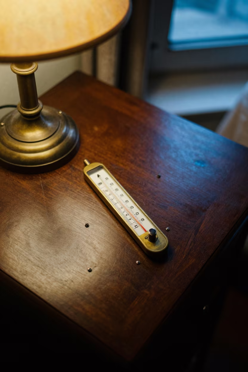 Thermometer on Watchmaker Bench Lamp Light in on a bedside table near Bangalore