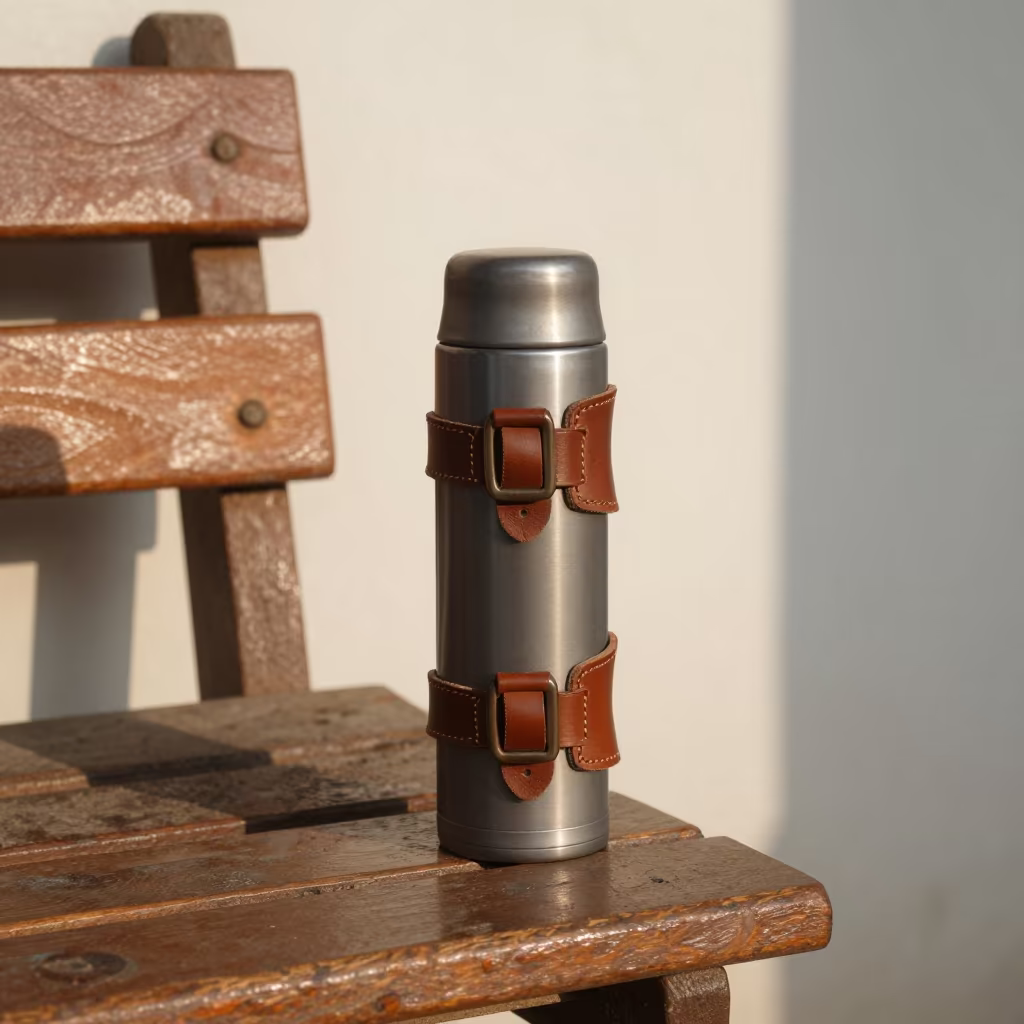 Thermos on Pier Railing Patiala Morning in on a pier railing near Patiala