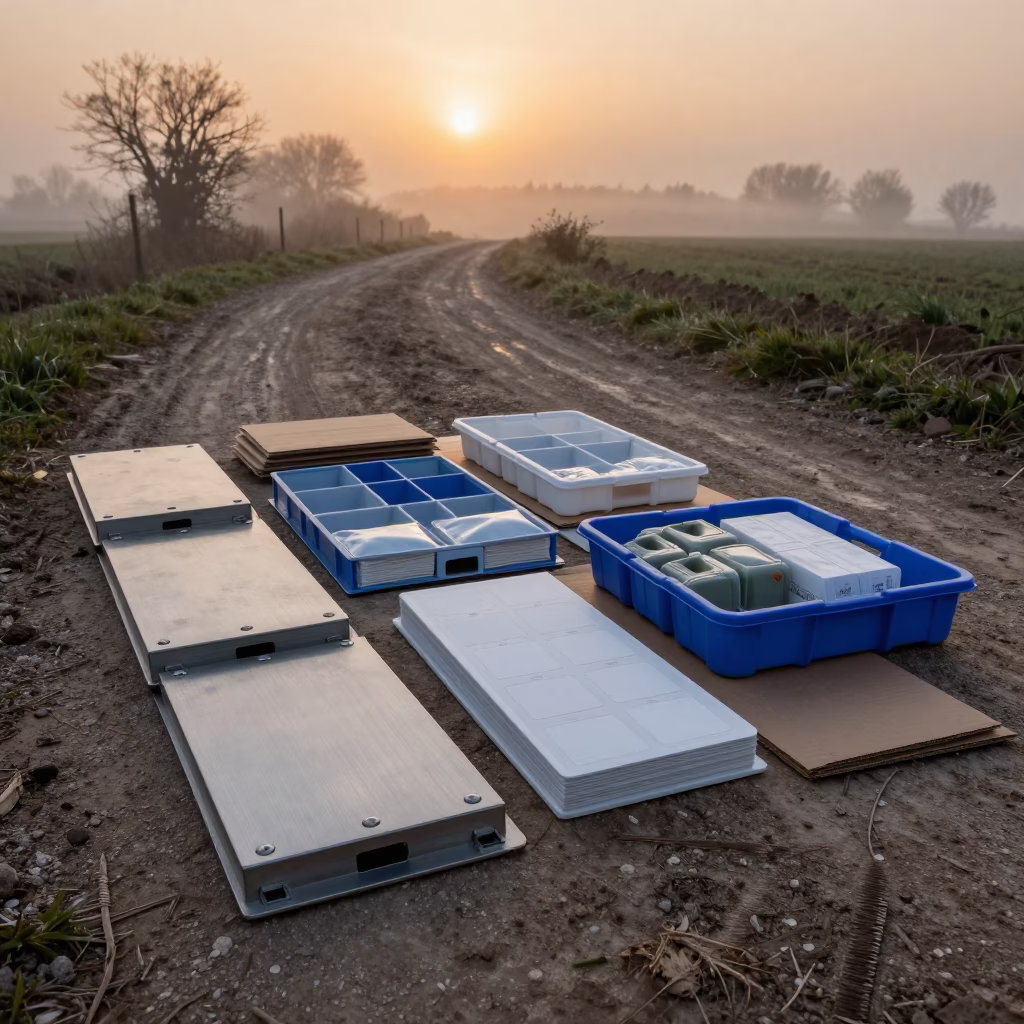 Thermostat Bin at Muddy Site Before Dusk in at a muddy site access road in Campania