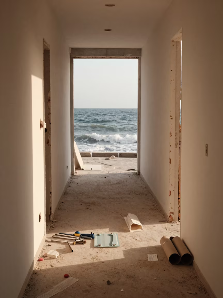 Thermostat Kit Before Ocean Doorway in inside an unfinished corridor near Izmir
