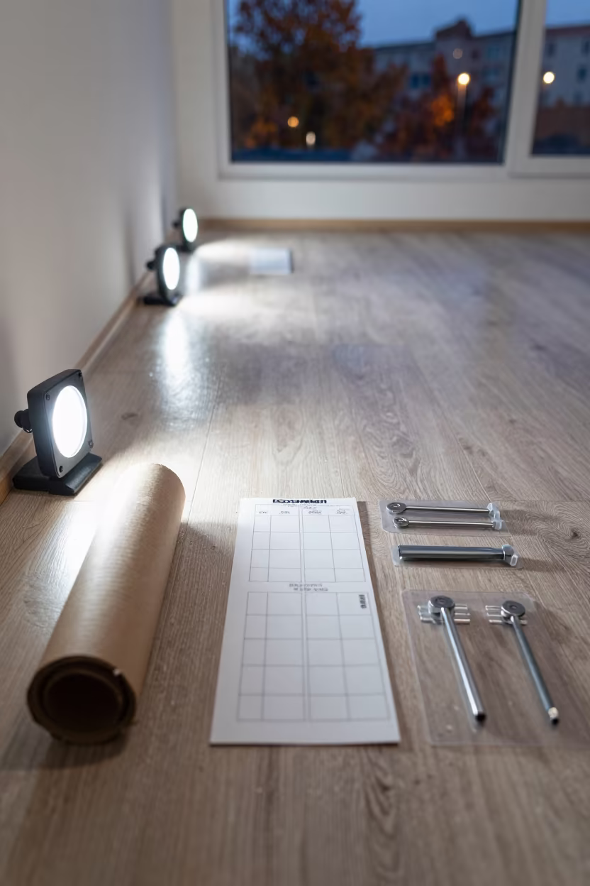 Thermostat Kit Under Work Lamps in Autumn Renovation in in a renovation zone under temporary light near Ankara