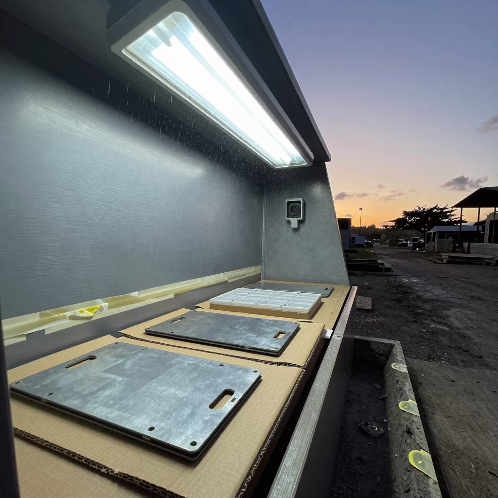 Thermostat Trim Plate Bin in Mauritius Excavation in inside a taped-off excavation edge in Mauritius