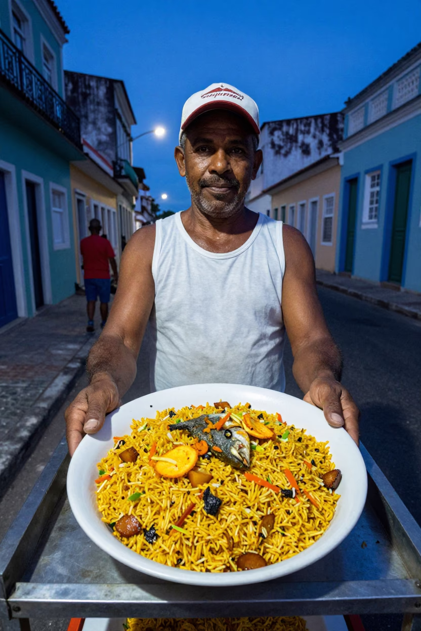 Thieboudienne in Salvador at The Last Blue Light Of Evening in in Salvador, Brazil
