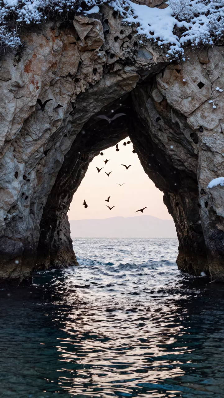 Thousands of Bats Emerge at Twilight in Greece in along a game trail in the Greek Islands