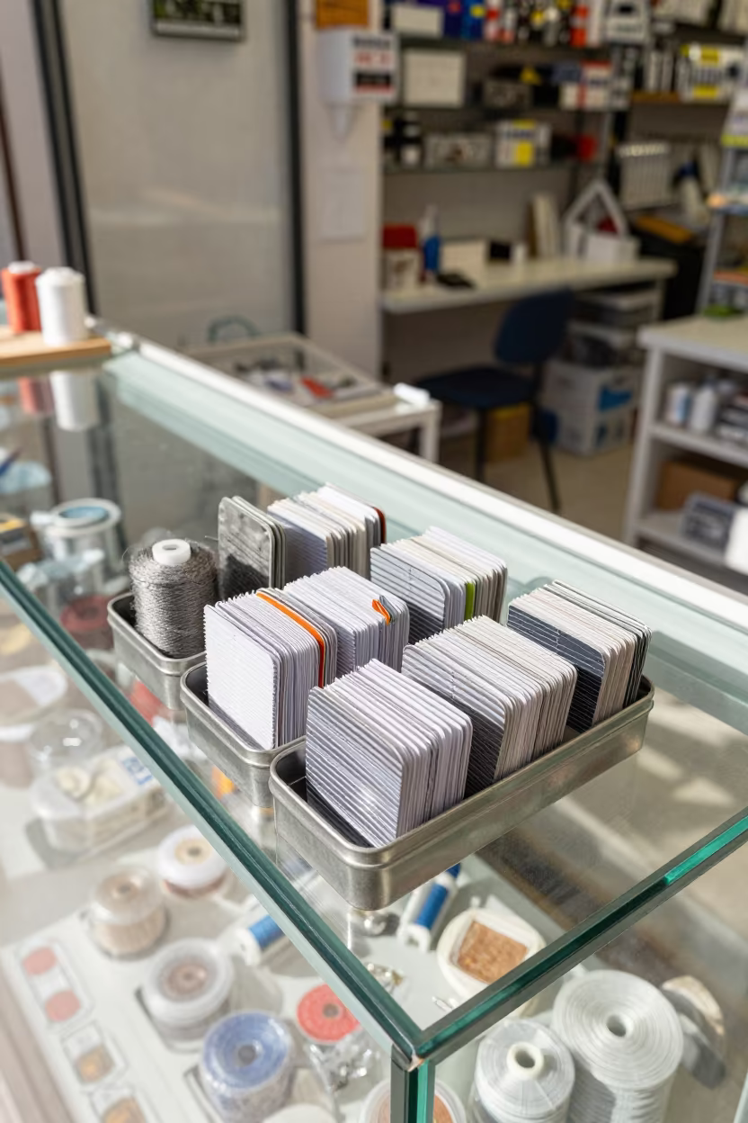 Thread Card Tin Before Shop Rush in inside a bright retail aisle in Antalya