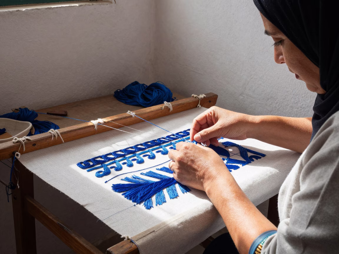 Threading Embroidery in Essaouira in in Essaouira, Morocco