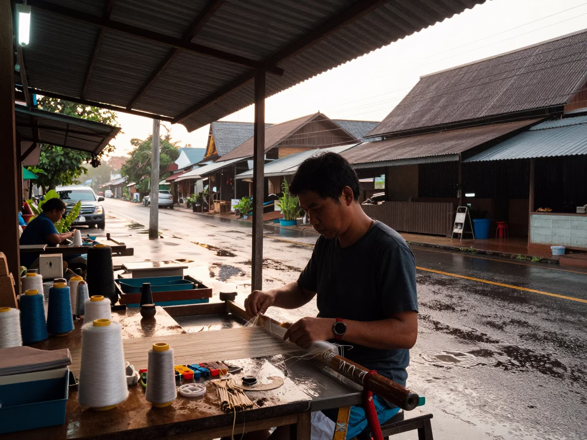 Threading Silk in Chiang Mai in in Chiang Mai, Thailand