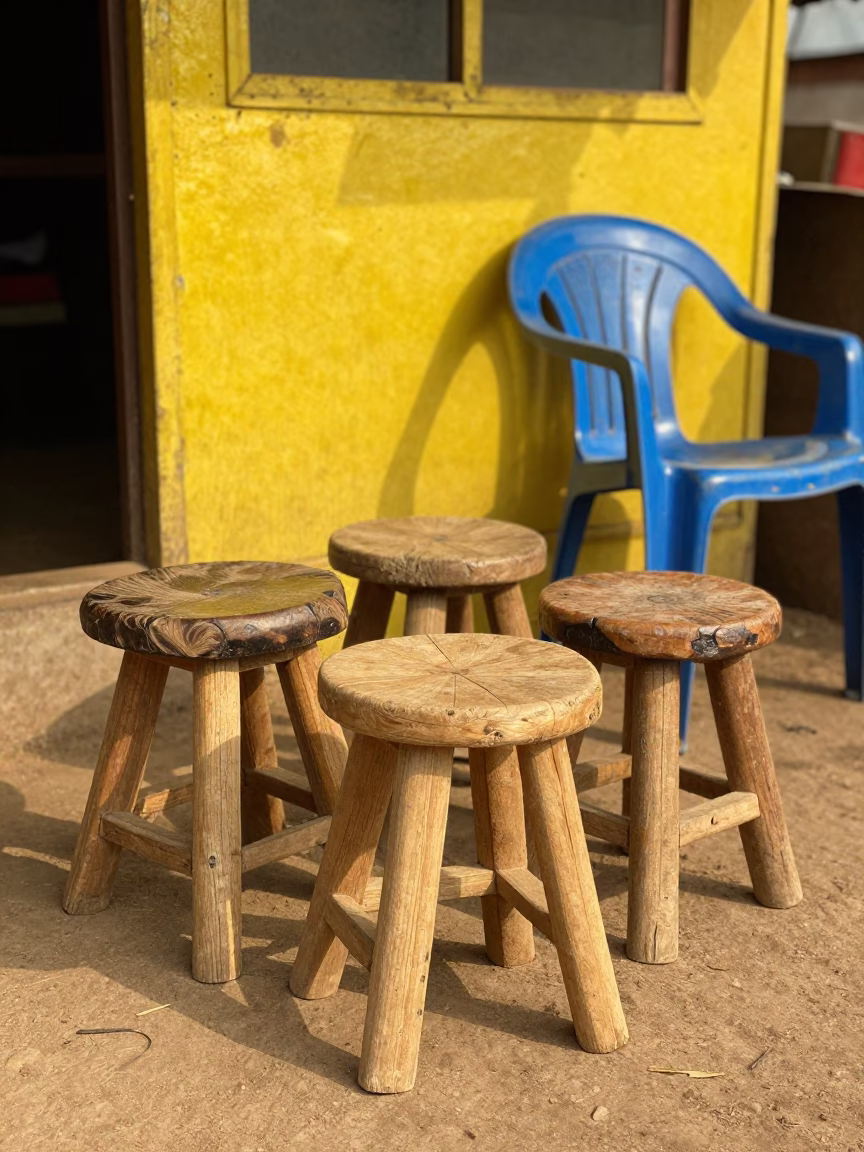 Three Wooden Stools in Accra in in Accra, Ghana