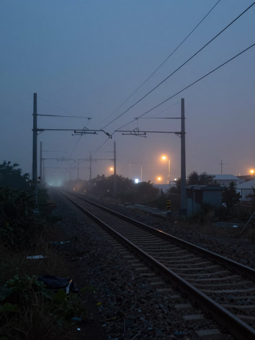 Through Fog in Kaohsiung at The Predawn Darkness Light in in Kaohsiung, Taiwan