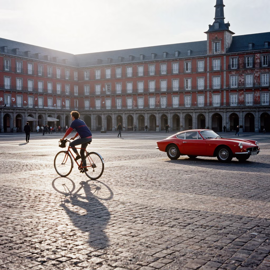 Through Plaza in Madrid at As First Light Reaches The Scene in in Madrid, Spain