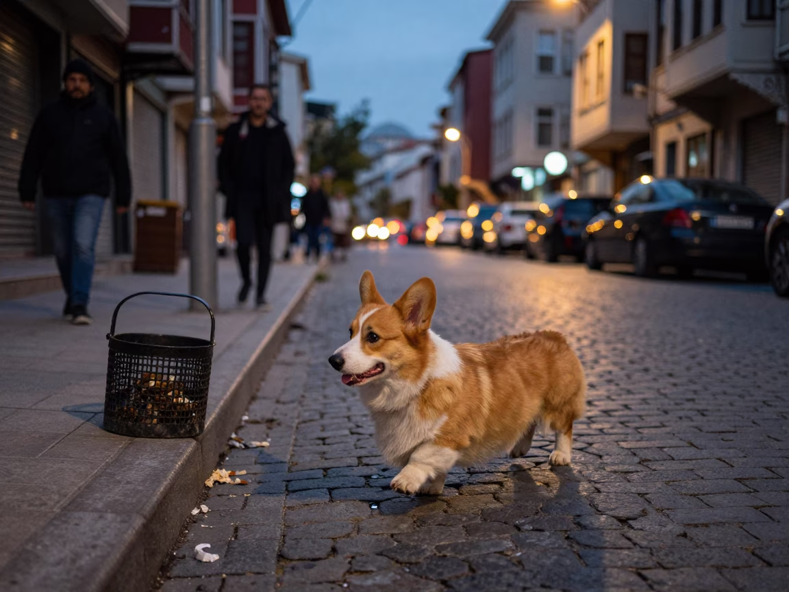 Through Street in Istanbul at As City Lights Begin To Glow in in Istanbul, Turkey