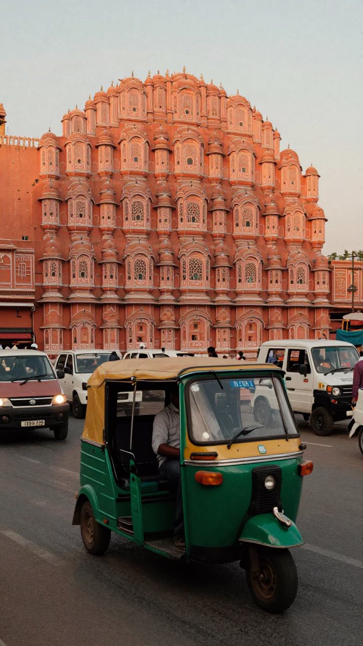 Through Traffic in Jaipur at Honeyed Evening Light in in Jaipur, India