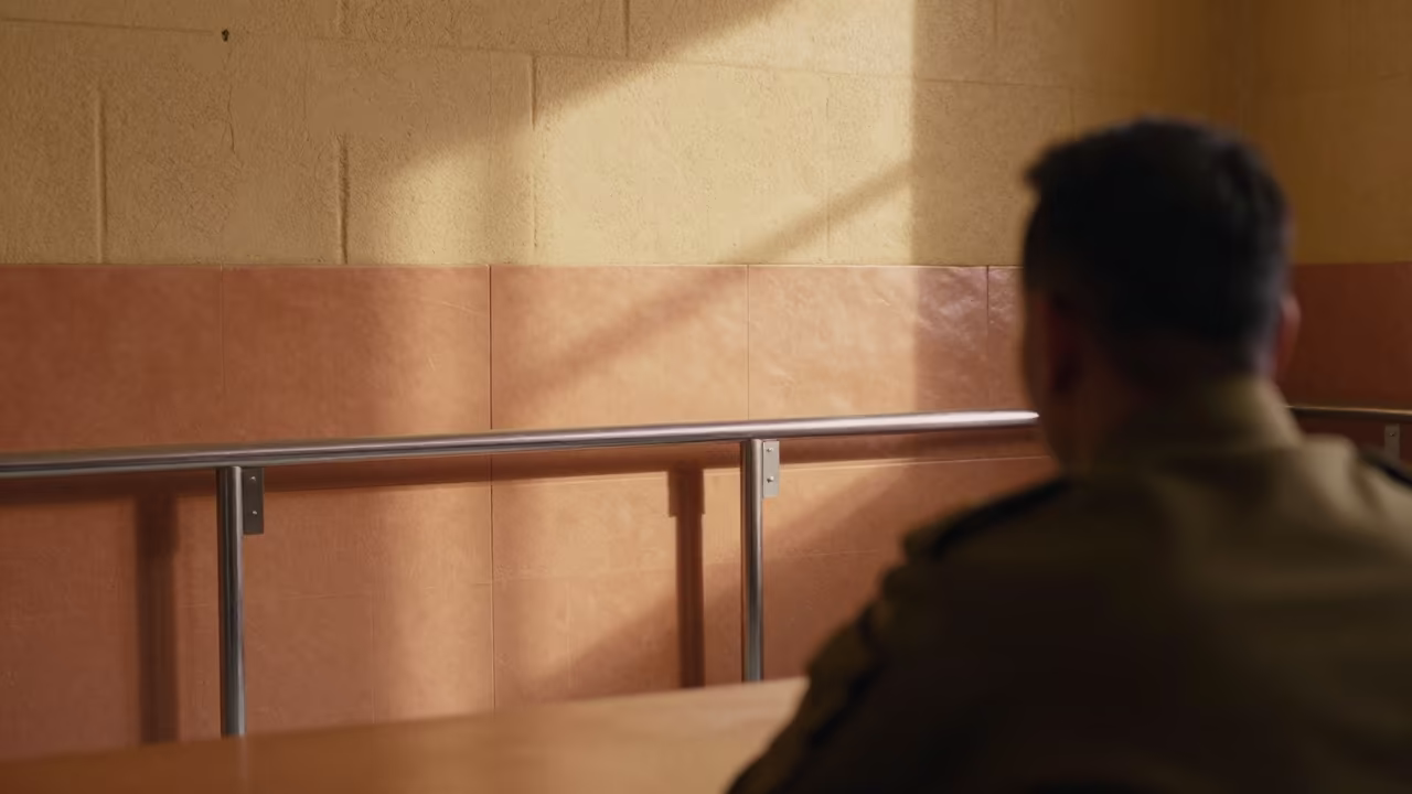 Tibetan Barracks Bunk Rail Before Dusk in inside a briefing room in Tibet