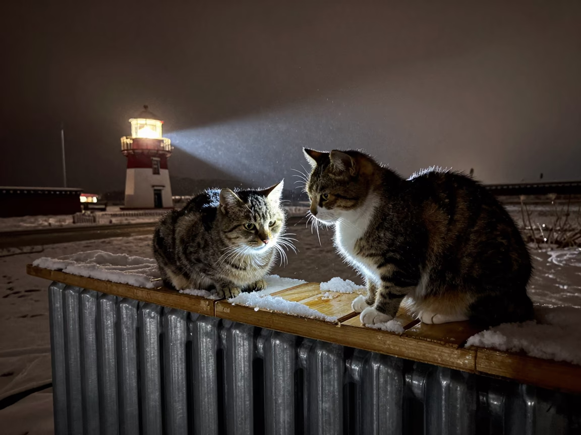 Tibetan Cats Share Radiator Glow at Night in along a game trail in Tibet
