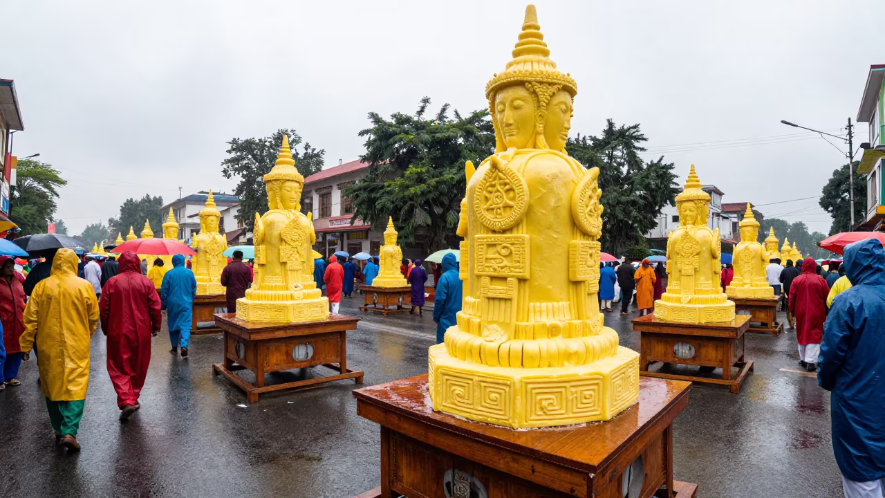 Tibetan Losar Butter Sculptures Festival Street Aligarh in at a festival street procession in Aligarh