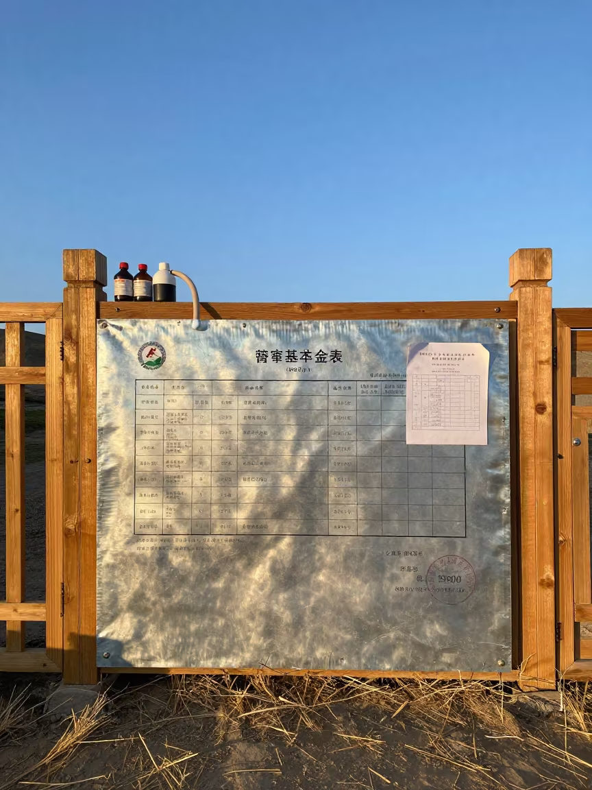 Tibetan Pasture Mineral Board at Dusk in beside a pasture gate in Tibet