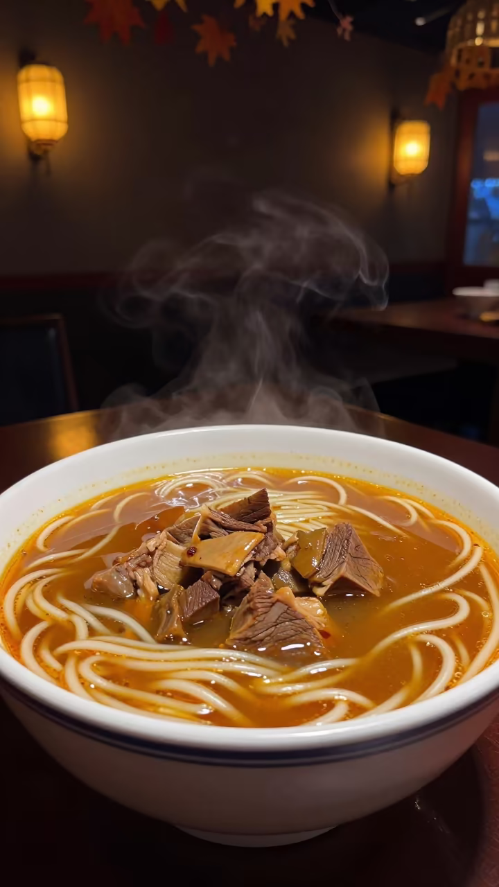 Tibetan Thukpa Noodle Soup Yak Meat Midnight in on a restaurant table in Ahvaz
