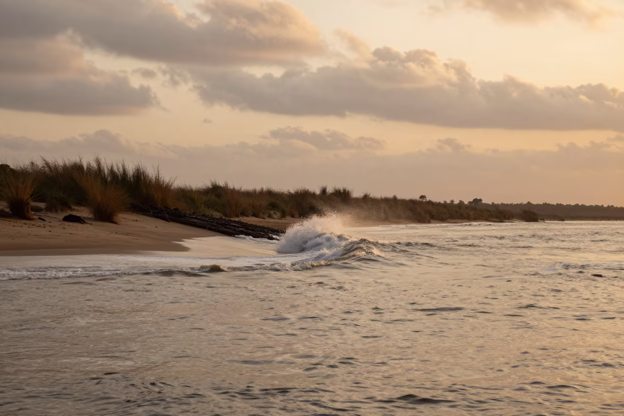 Tidal Bore Sunset Over Dar es Salaam Shore in along a wave-cut shoreline near Dar es Salaam