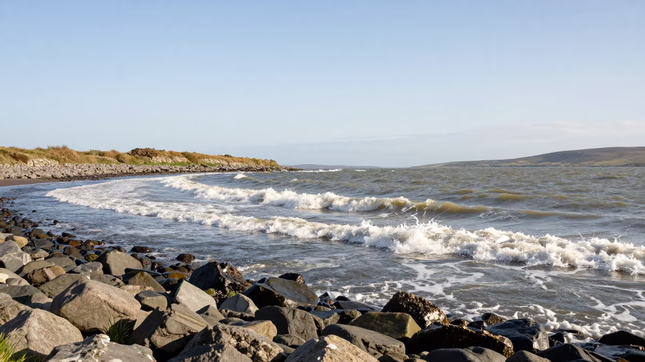 Tidal Bore Wave Northern Ireland Shore in along a wave-cut shoreline in Northern Ireland