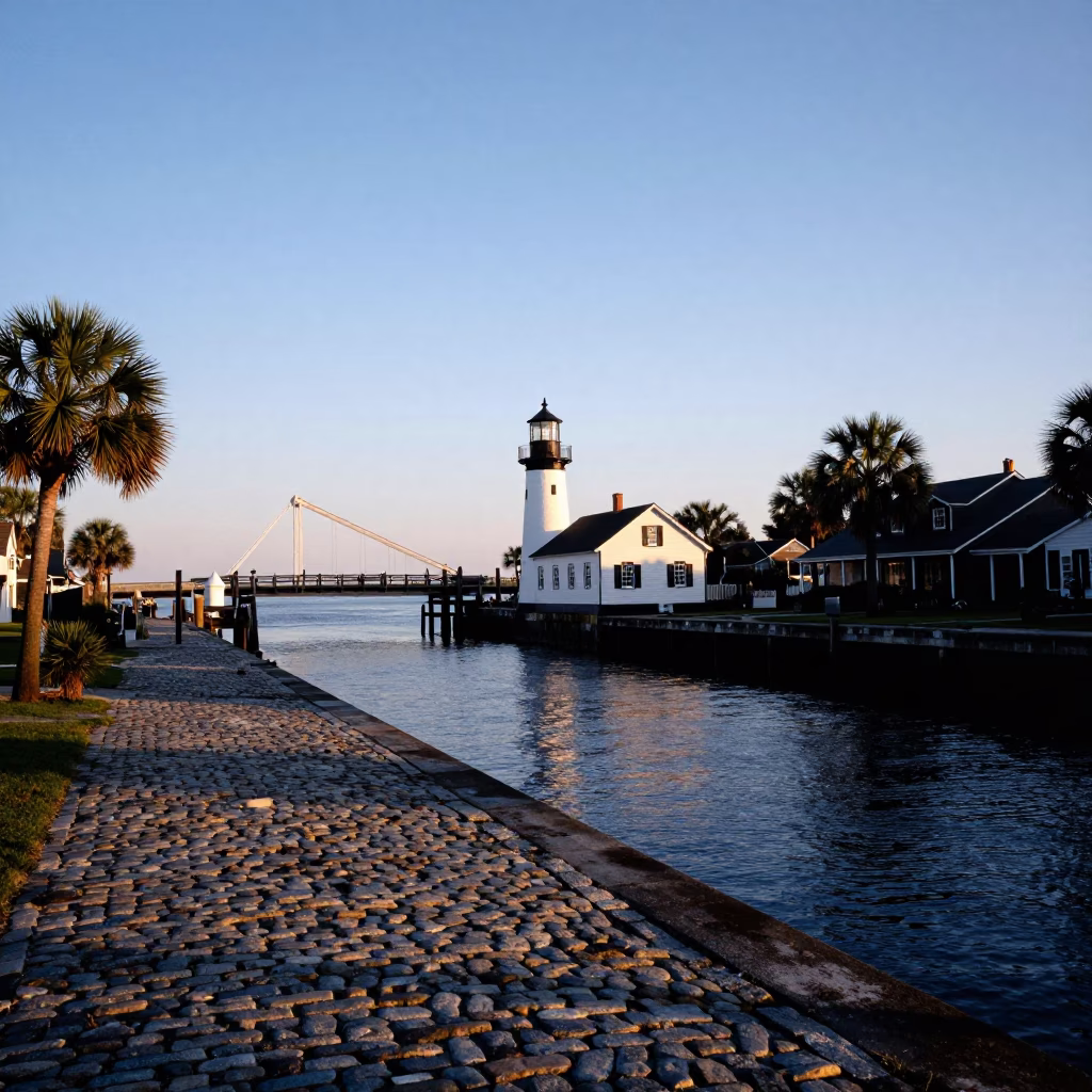 Tidal Channel in Charleston at Nautical Dawn Light in in Charleston, South Carolina, United States