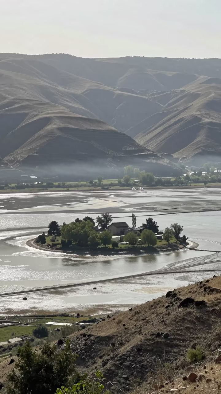 Tidal Island Low Noon Light Ridge Foothills in from a ridge above layered foothills near Irbid