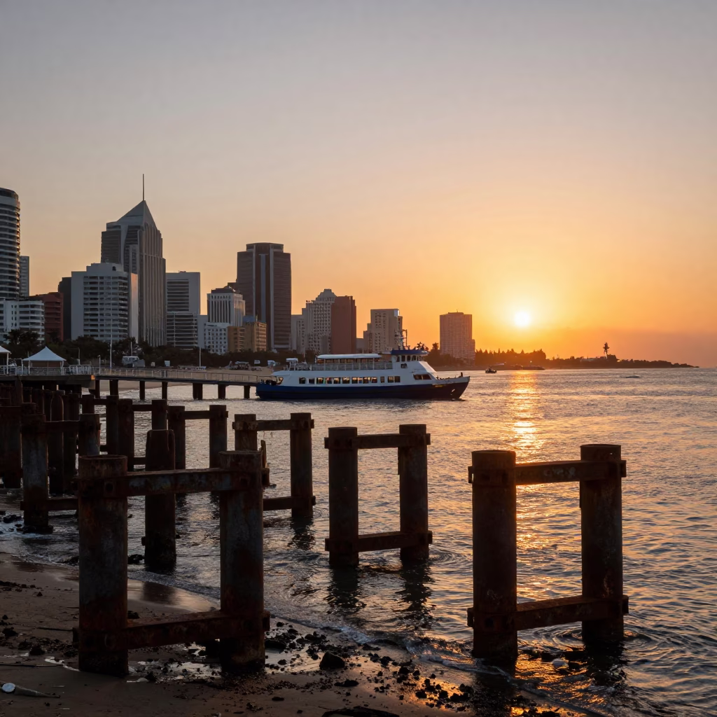 Tide Scene in Durban at Sunset Light in in Durban, South Africa