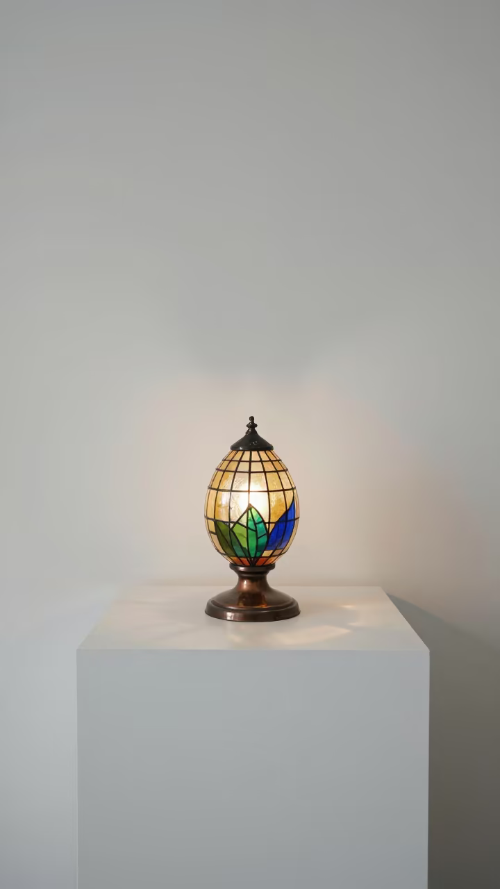 Tiffany Lamp on Museum Plinth in Abengourou in on a museum plinth in Abengourou