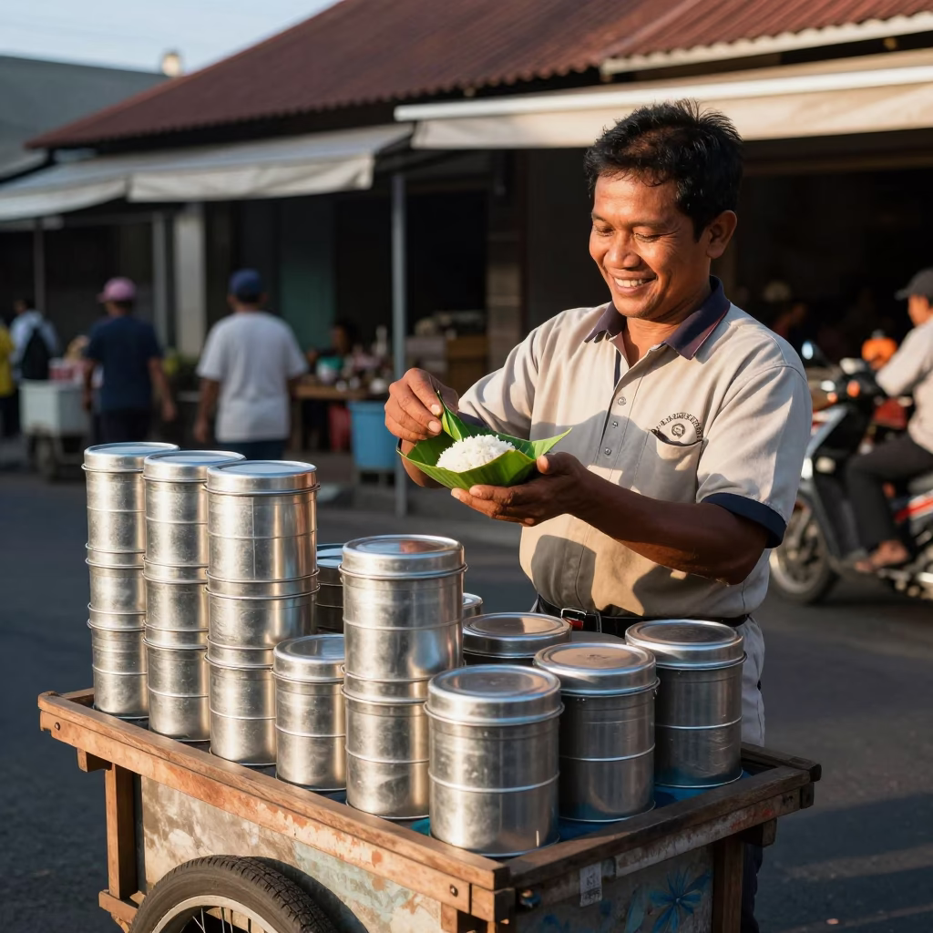 Tiffin Tin in Denpasar at Clear Late-afternoon Light in in Denpasar, Indonesia