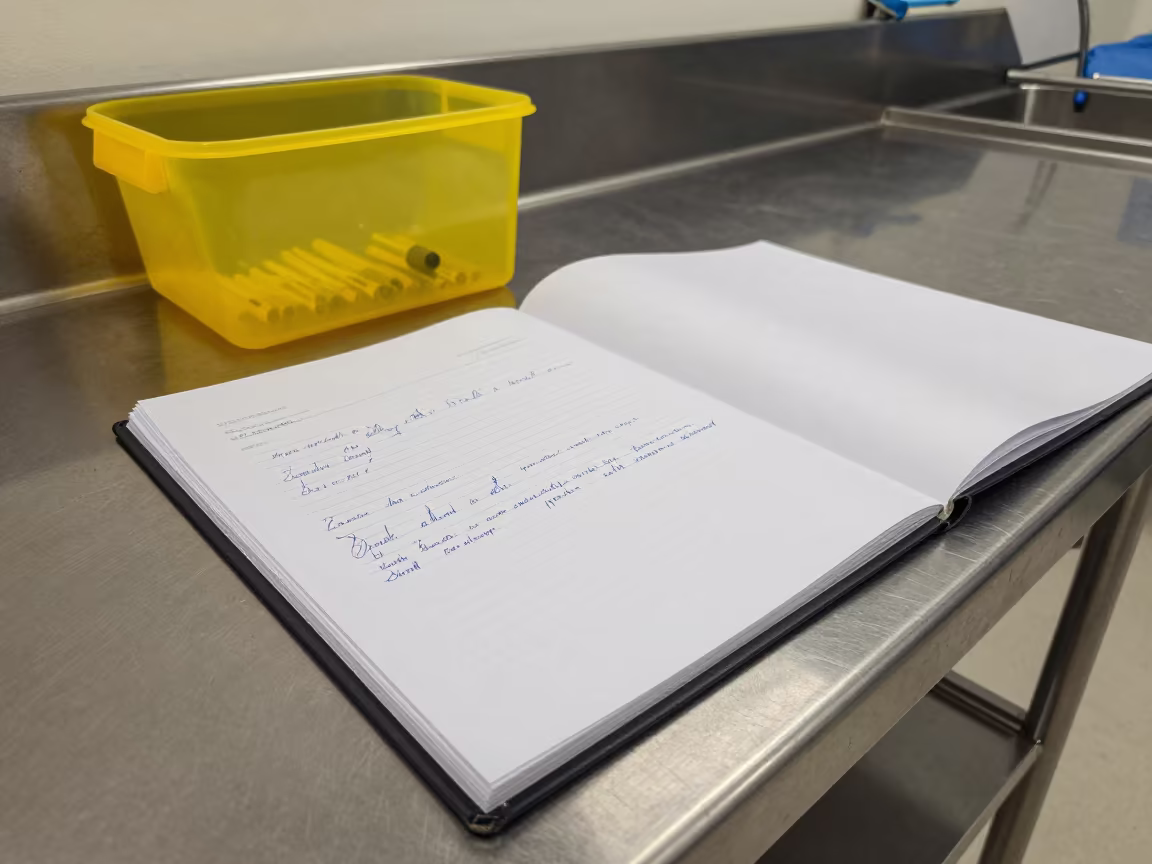 Tijuana Surgical Prep Sharps Audit Binder in in a surgical prep area in Tijuana