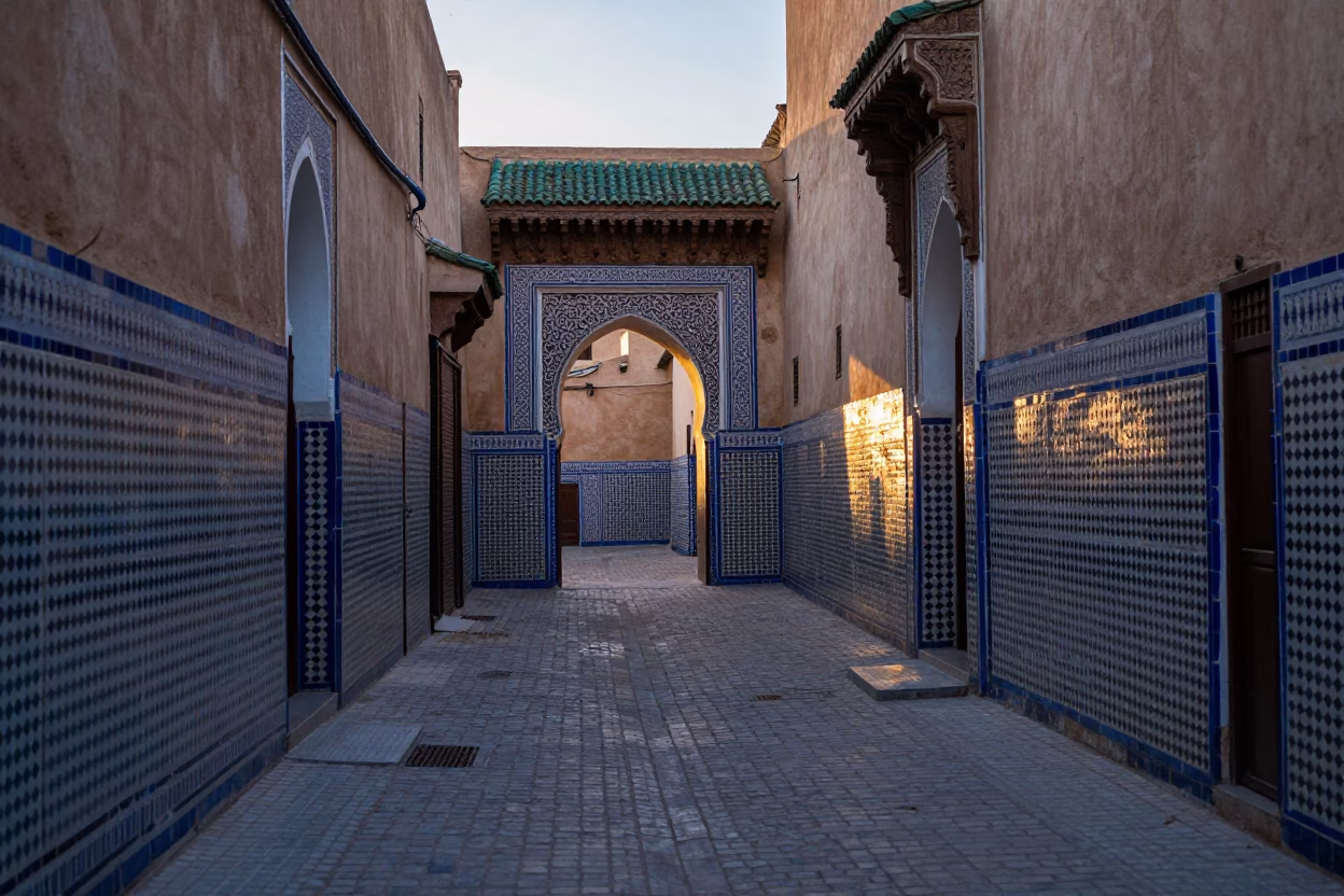 Tile Alley in Fez at First Light Of Dawn in in Fez, Morocco