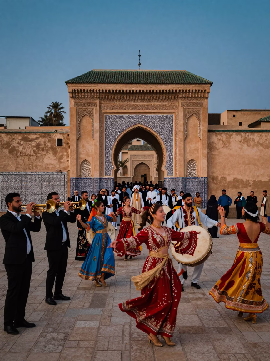 Tile Architecture in Fez at Twilight in in Fez, Morocco