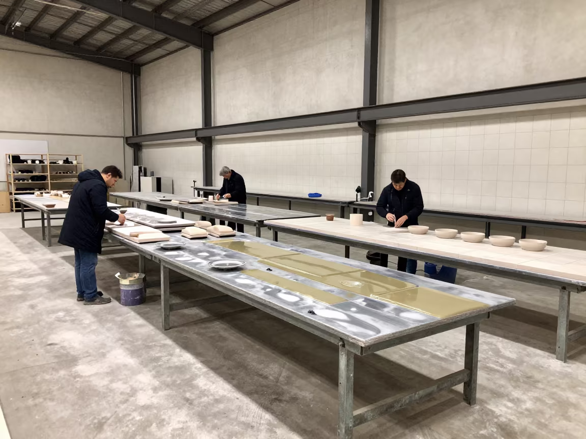 Tile Maker Painting Ceramics in Aarhus Foundry in in a foundry in Aarhus