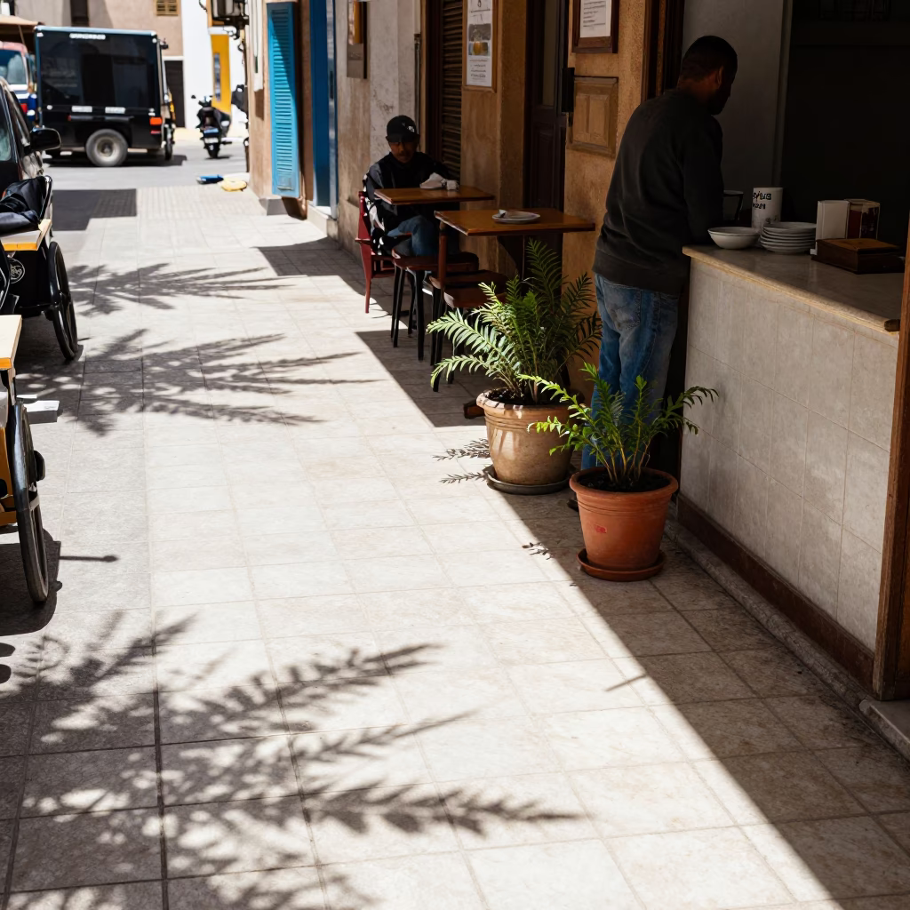 Tiled Floor in Casablanca at The Flat Glare Of Noon Light in in Casablanca, Morocco