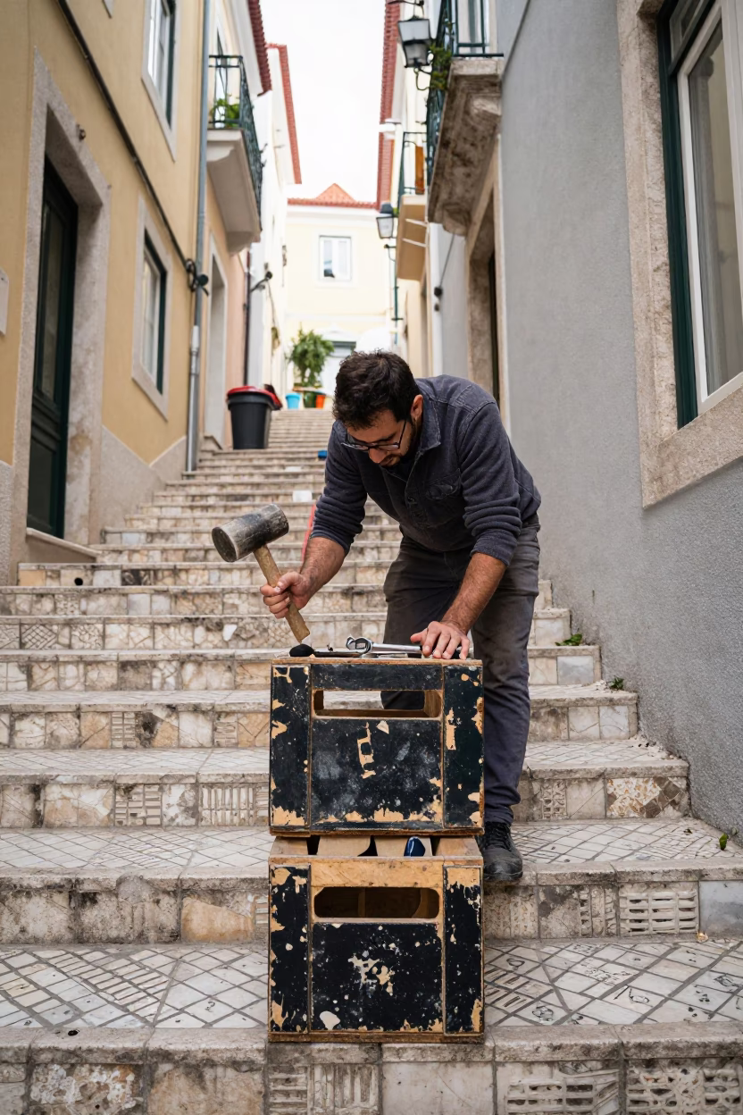 Tiled Stairwell in Lisbon in in Lisbon, Portugal