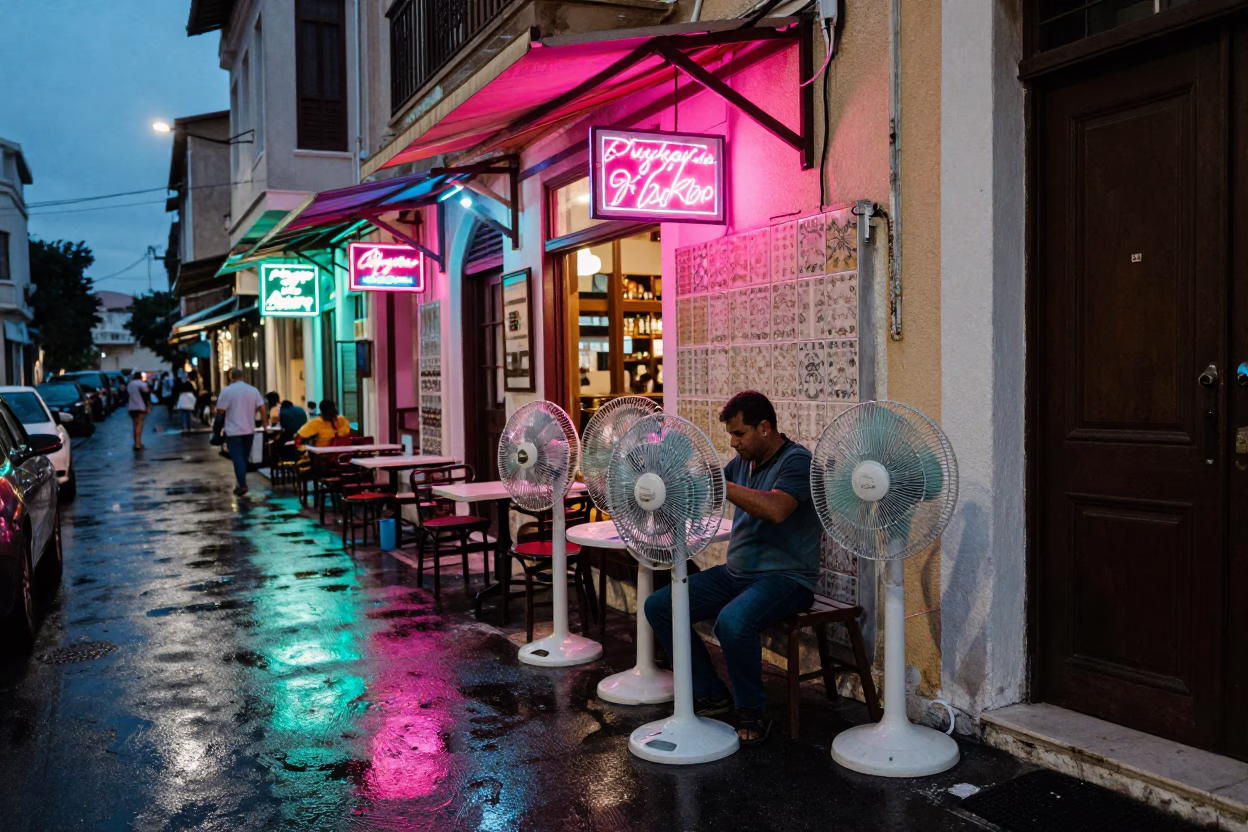 Tiles after dark in Athens in in Athens, Greece