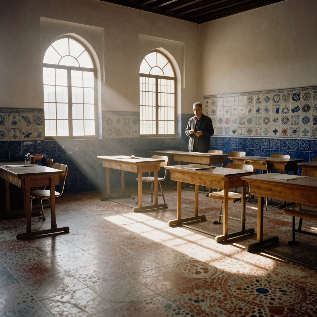 Tiles Classroom in Casablanca at As First Light Reaches The Scene in in Casablanca, Morocco