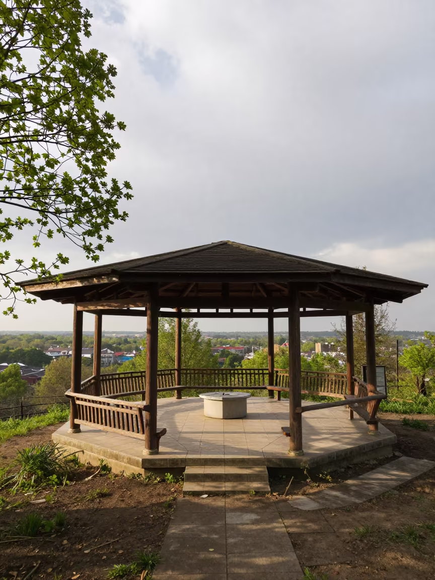 Timber Pavilion Hilltop View Late Afternoon in inside a tiled stair hall in Rawalpindi