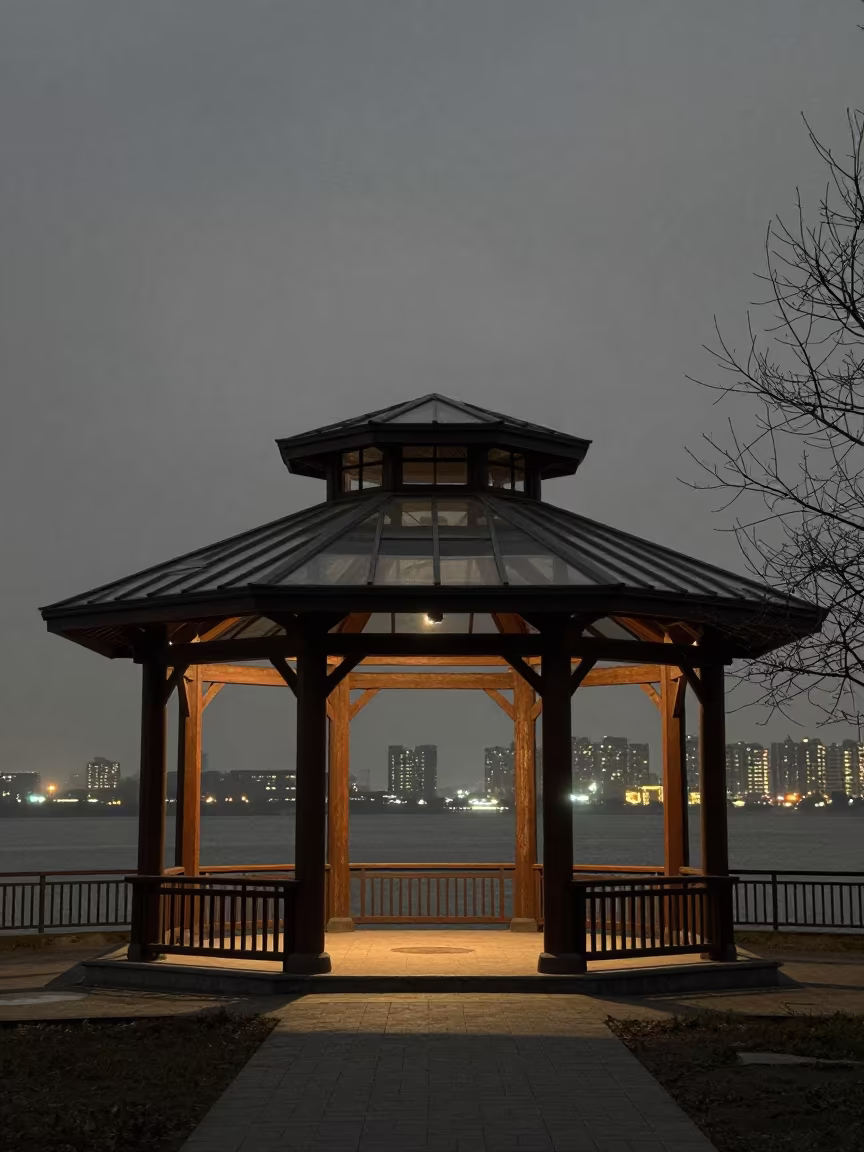 Timber Pavilion Rim Light Overcast Arcade City in inside a glass-roofed arcade in Monte Grande