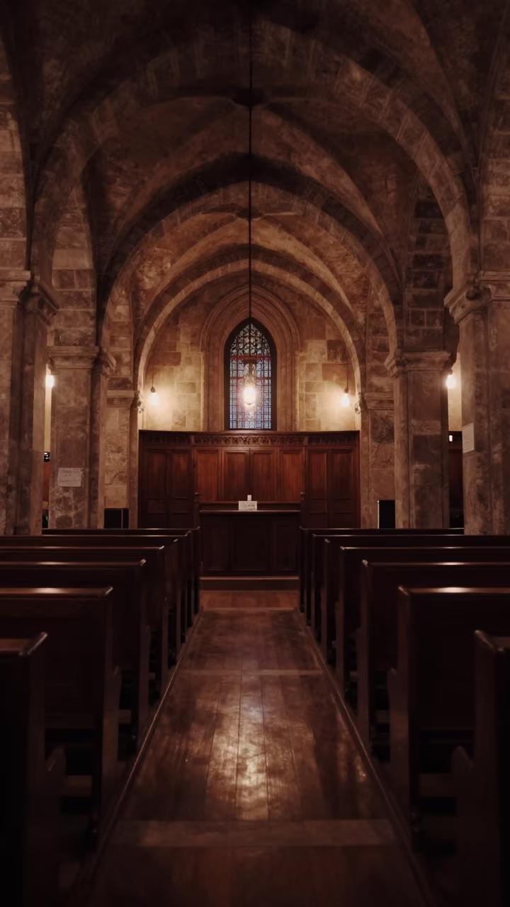 Timber Synagogue Sanctuary Night Interior in inside a synagogue sanctuary in Navojoa