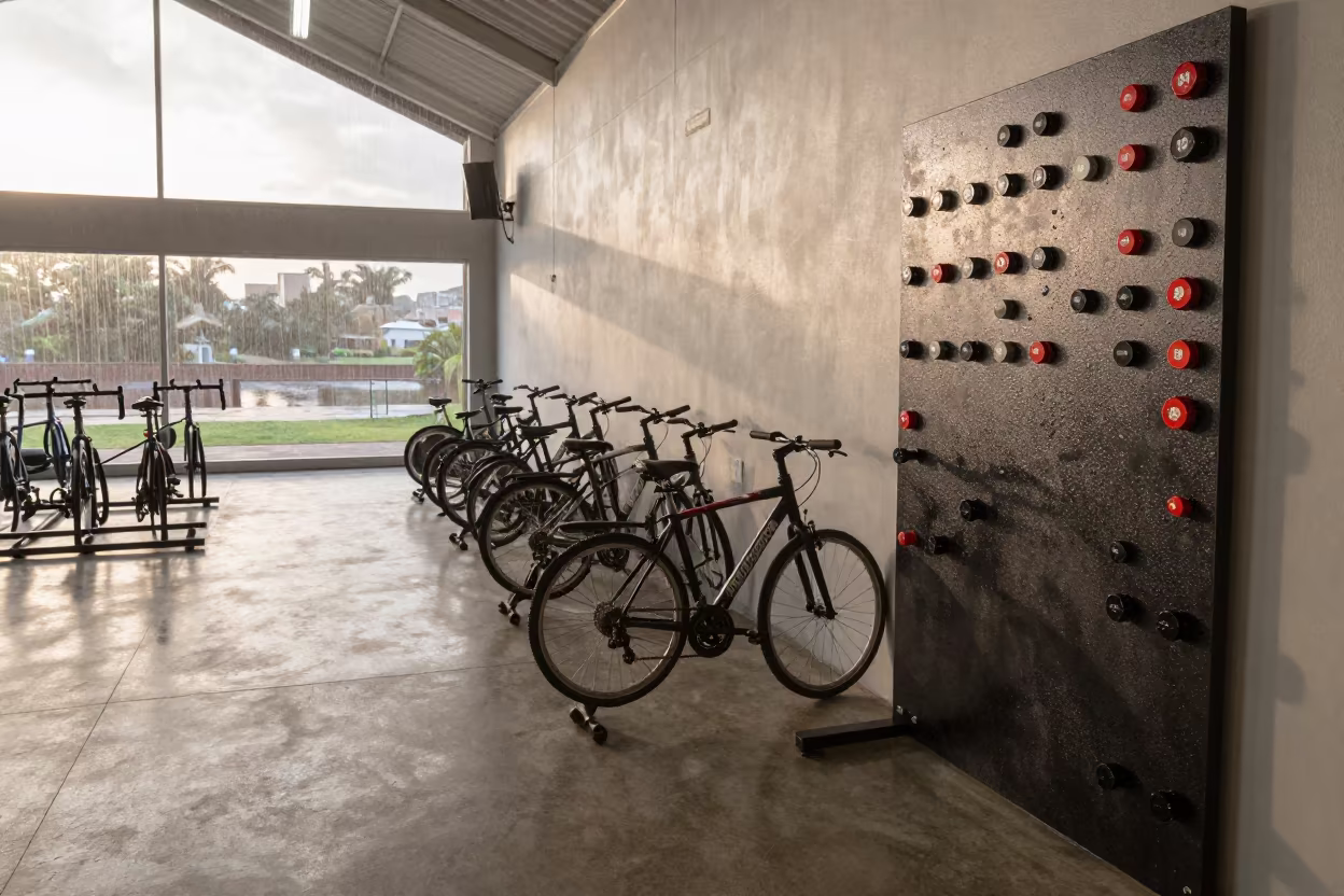 Timer Board in Spin Studio After Class in inside a spin studio under class lights near Cumaná
