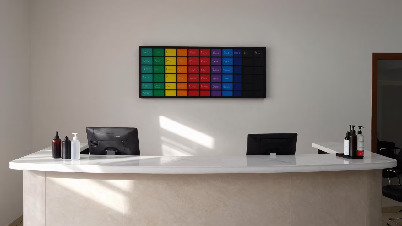 Timer Board on Touba Salon Reception Counter in at a salon reception counter in Touba