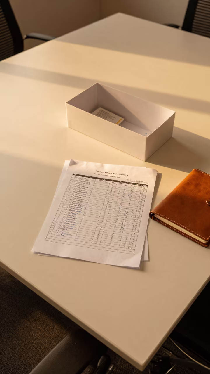 Timesheet Inbox on Boardroom Table in Bangui in at a boardroom table before a meeting in Bangui